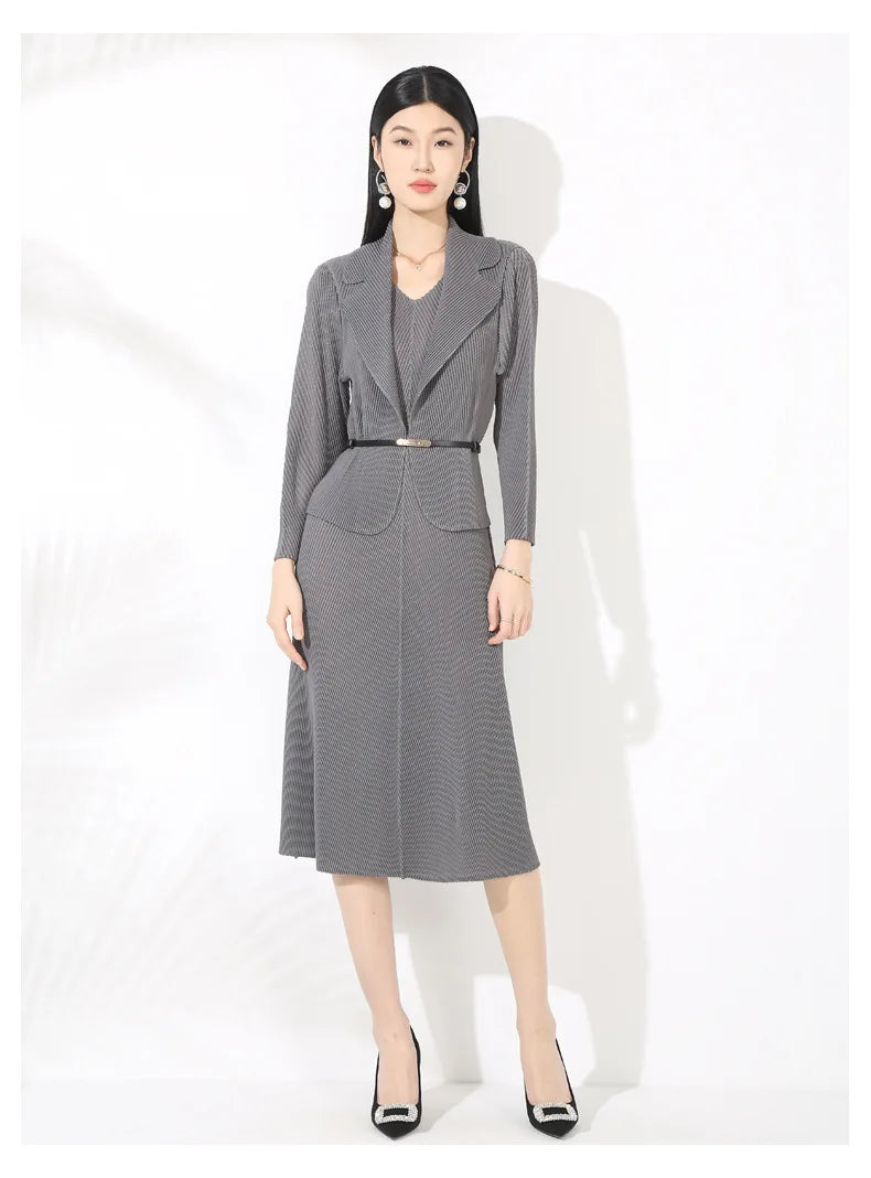 Executive Plissé Pleated Midi Dress