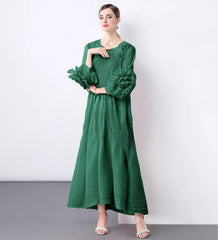 Floral Bell Sleeve Pleated Dress