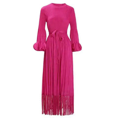 Elegant Fringe Hem Plissé Dress