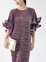 Luxury Pleated Flare Sleeve Dress