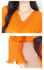 Plissé Japanese Fringe Midi Dress