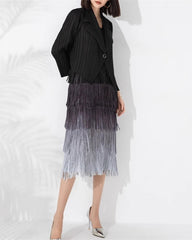 Pleated Fringe Dress & Blazer Set