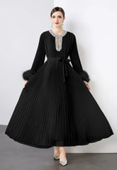 Luxe Pleated Crystal & Feather Dress