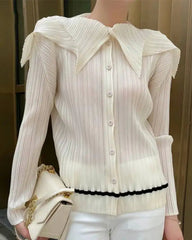 Unique Collar Plissé Blouse