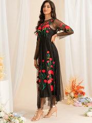 Floral Embroidered Mesh Midi Dress Luxe