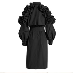 Belted Women's Trench Coat with Ruffle Detail