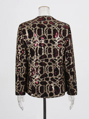 HEYFANCYSTYLE Glam Leopard Sequin Blazer