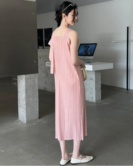 Elegant Pleated Square Neck Dress