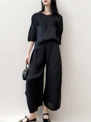 Japanese Chic 2 Piece Pleated Harem Pants Set