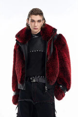 Men's Cropped Faux Leather & Fur Bomber Jacket