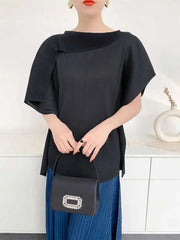 Pleat Plissé Asymmetric Draped Top