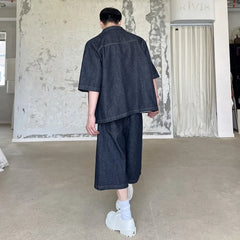 Men's High Society Denim Shirt and Long Shorts Set