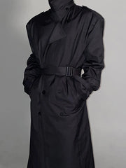 Men's Phantom Black Oversized Streetwear Long Coat