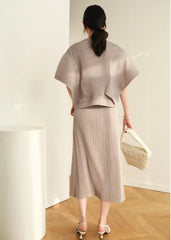 Luxe Plissé Cape-Sleeve Top