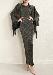 Elegant Pleated Dress & Shawl