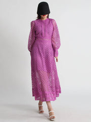 Luxury Lace Midi Dress - Long Balloon Sleeve 