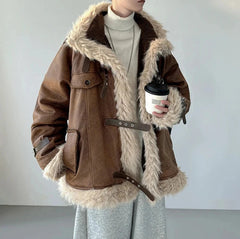 Men's Warm Faux Fur Shearling Suede Jacket