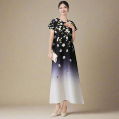 Luxury Floral Ombre Plisse Dress