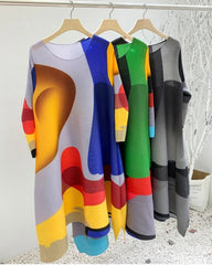 Geometric Plissé Colorblock Dress