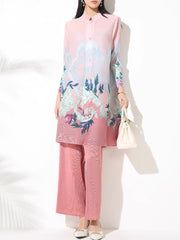 Luxury Floral Pleated Blouse & Wide-Leg Pant Set