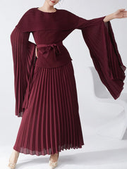 Maxi Pleated Skirt & Dolman Sleeve Top