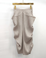 Luxury Plissé Sculptural Draped Skirt