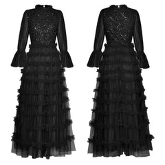 Women's Long Sleeve Sequin Maxi Tulle Dress