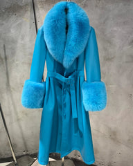 Sheepskin Leather & Fox Fur Trench Coat
