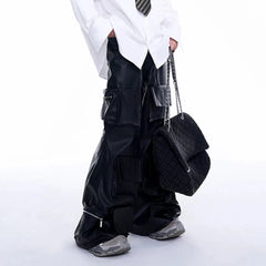 Men's Baggy Faux Leather Cargo Pants