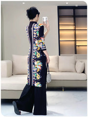 Truly Couture Floral Print Pleated Pant Ensemble