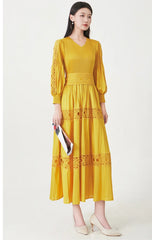 Luxury Fitted-Waist Plissé Dress