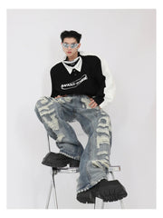 Men's Distressed Boot Cut Streetwear Jeans