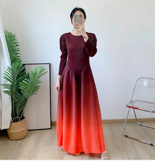 Women's Petite Long Sleeve Pleated Midi Dress