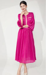Elegant Ruffle Bell Sleeve Pleated Dress