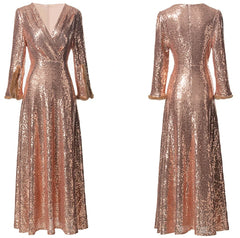 Luxe Sparkly Rose Gold Long Dress with Sleeves