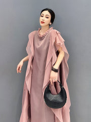 Pink or Black Oversized Ruffle Sleeve Maxi Dress