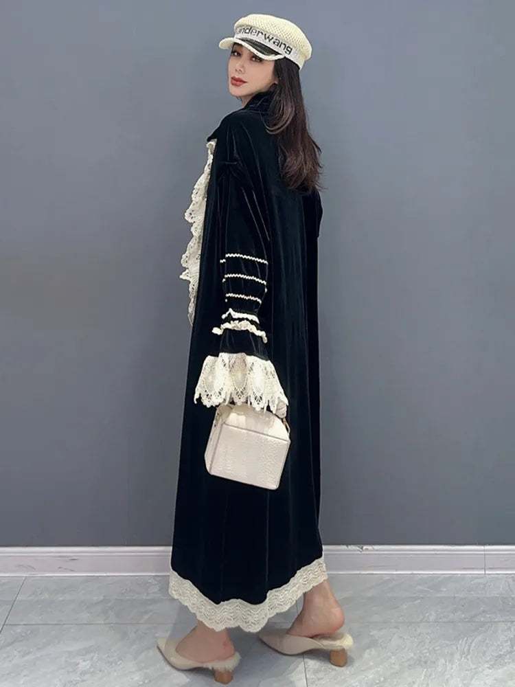 HEYFANCYSTYLE Ivory Lace Velvet Dress