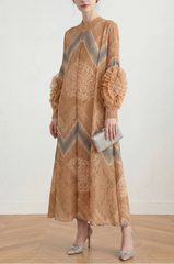 Plissé Ruffle-Sleeve Dress