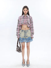 2-In-1 High Streetwear Fashion: Plaid Long & Cropped Blouse