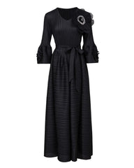 Luxurious Floral Pleats Dress