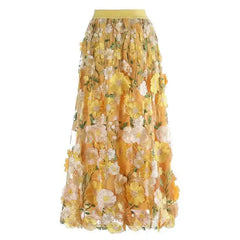 Luxury Floral Stretchy-Waist Skirt