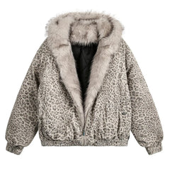 Women's Faux Fur Leopard Print Bomber Jacket