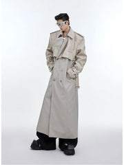 Men's Oversized Faux Leather Belted Trench Coat