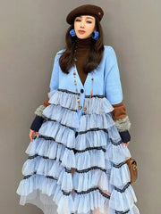 Vintage Haute Couture Powder Blue Cake Knit Cardigan
