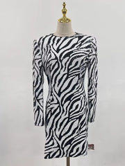 Luxe Zebra Sequin Long Sleeve Mini Dress