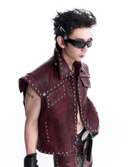 Men's 2 Piece Studded Western Faux Leather Vest & Pants Set