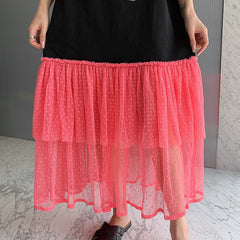 Modern Chic Bear Patchwork Pink Mesh Maxi Dress