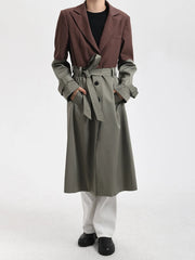 Women's Belted Blazer Brown and Gray Trench Coat