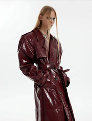 Men's Extra Long Patent Faux Leather Trench Coat