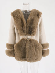 Women's Beige Cozy Luxury Faux Shearling Coat